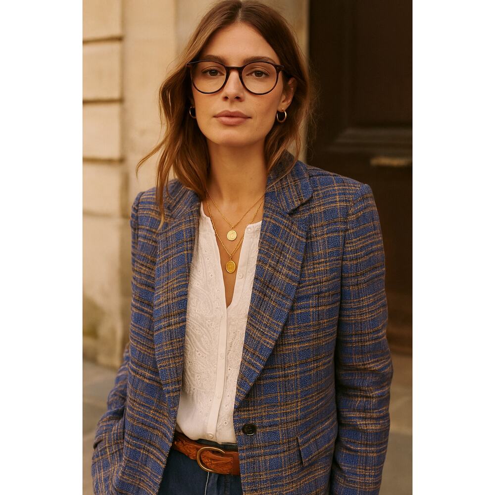 Isabel Marant Blue Plaid Wool-Blend Blazer
